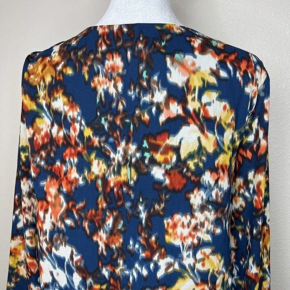 Everly Colorful Blue Blur Effect Floral Long Sleeve Mini Dress Sz S - Picture 6 of 9